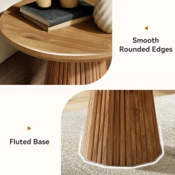 19" End Table, Solid Wood Round Pedestal Side Table with Fluted Base