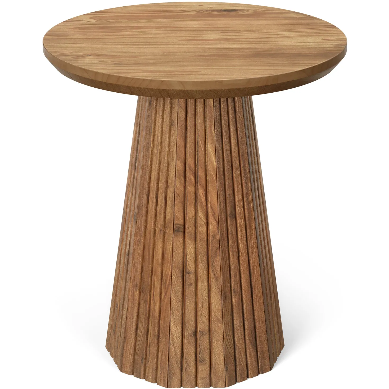 19" End Table, Solid Wood Round Pedestal Side Table with Fluted Base