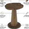 20.8" End Table, Solid Wood Round Pedestal Side Table with Tree-Ring Patterns