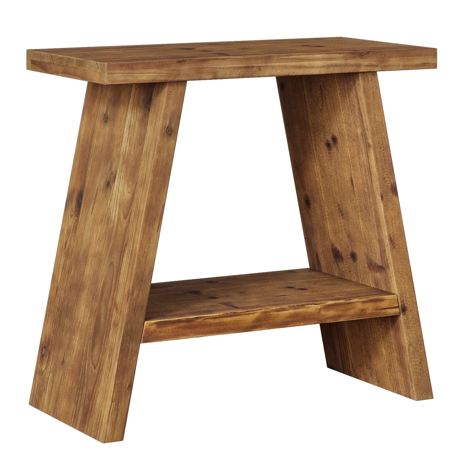 23.6" End Table, Solid Wood Small Side Table with 2-Tier Storage