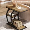 23.6" End Table, 3-Tier Couch C-Shaped Side Table with Storage
