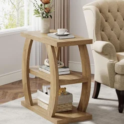 23.6" End Table, 3-Tier Farmhouse Side Table with Geometric Frame