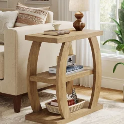 23.6" End Table, 3-Tier Farmhouse Side Table with Geometric Frame