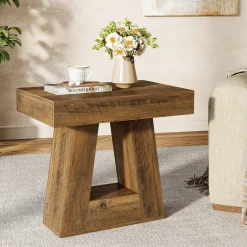 24" End Table, 2-Tier Narrow Side Table with Trapezoid Base