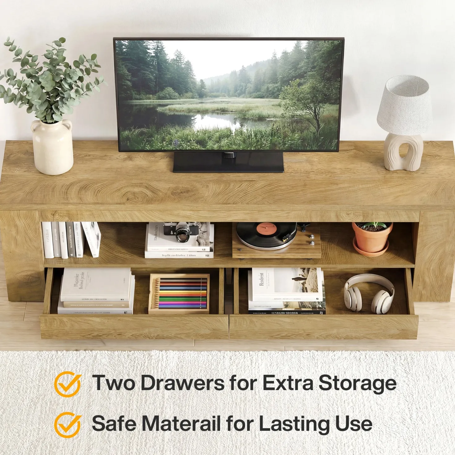 63" Entertainment Center for TVs up to 75", Media Console with Storage Shelf for Living Room