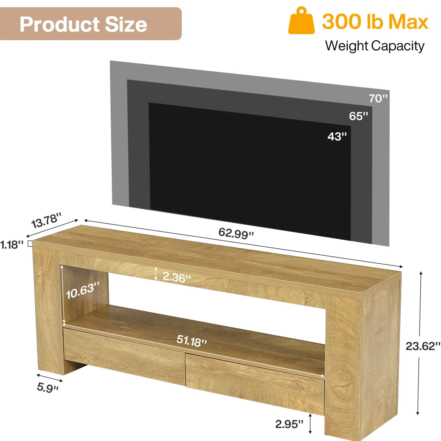 63" Entertainment Center for TVs up to 75", Media Console with Storage Shelf for Living Room