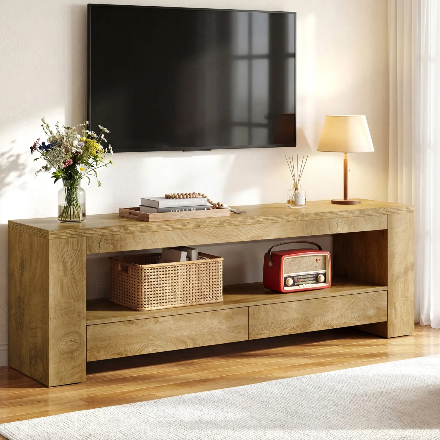63" Entertainment Center for TVs up to 75", Media Console with Storage Shelf for Living Room