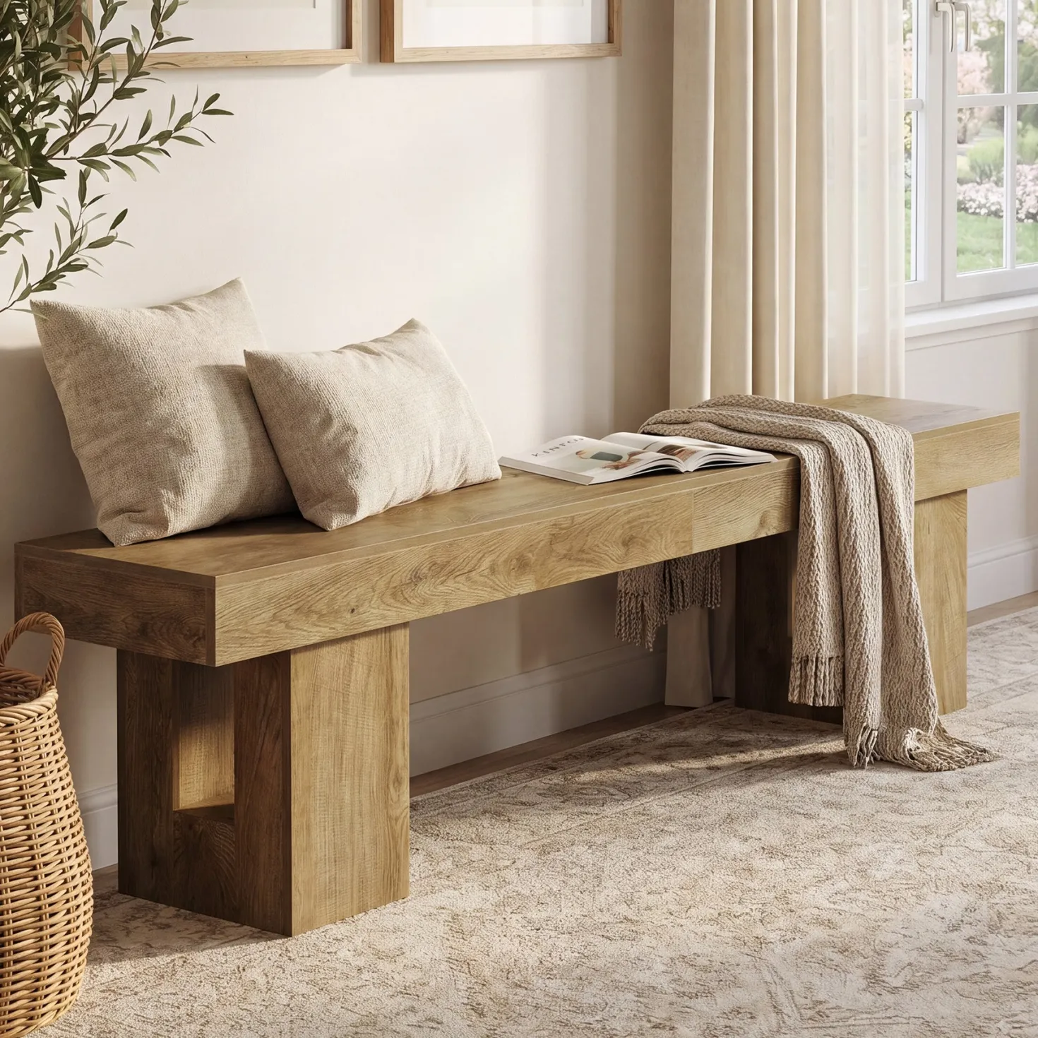83" Entryway Bench, Extra-Long Shoe Bench with Sturdy Base for Hallway