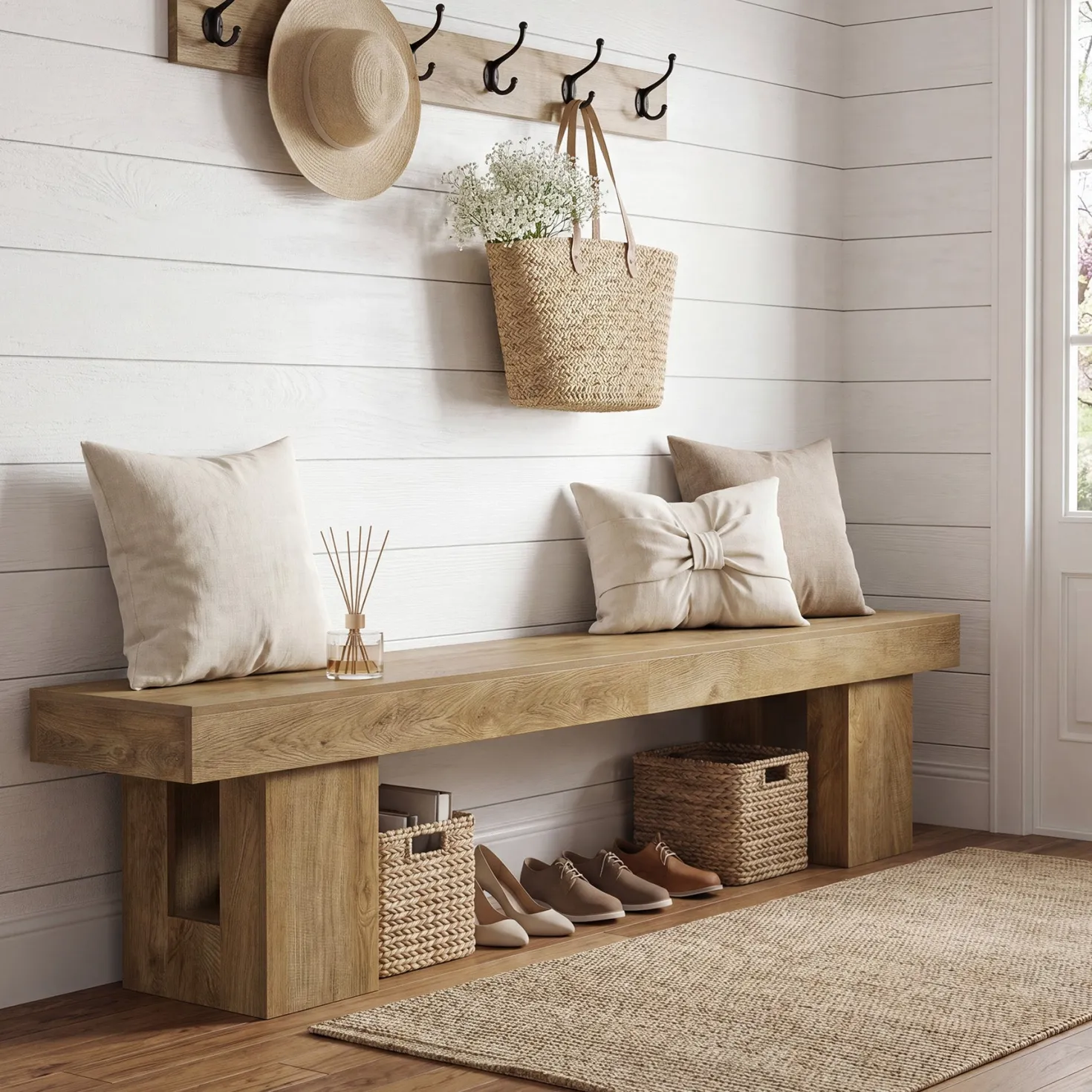 83" Entryway Bench, Extra-Long Shoe Bench with Sturdy Base for Hallway