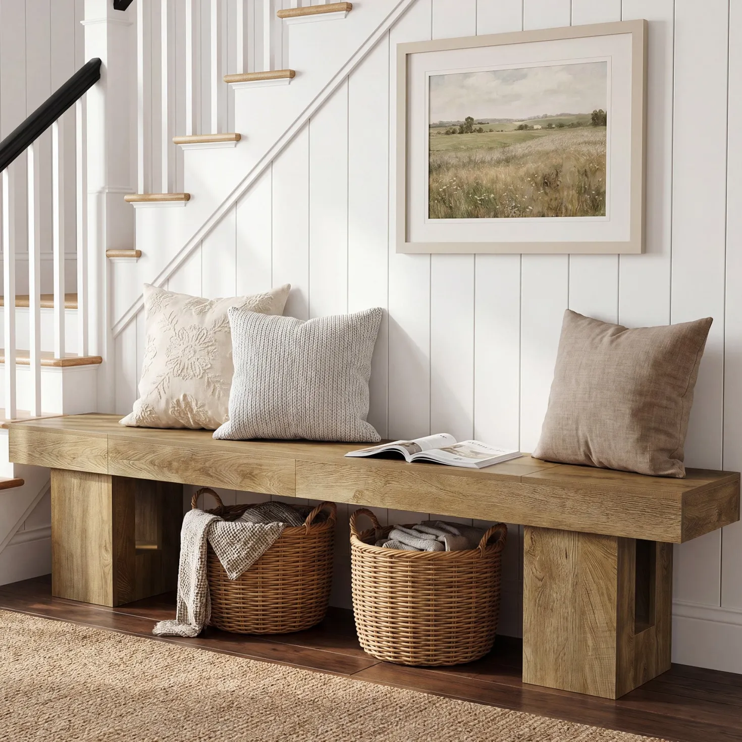 83" Entryway Bench, Extra-Long Shoe Bench with Sturdy Base for Hallway