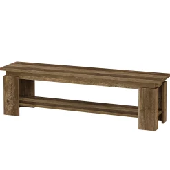 63" Entryway Bench, Farmhouse Shoe Bench End of Bed Bench with Storage Shelf