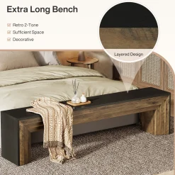 70.9" Entryway Bench, Farmhouse Shoe Bench End of Bed Bench with Layered Design