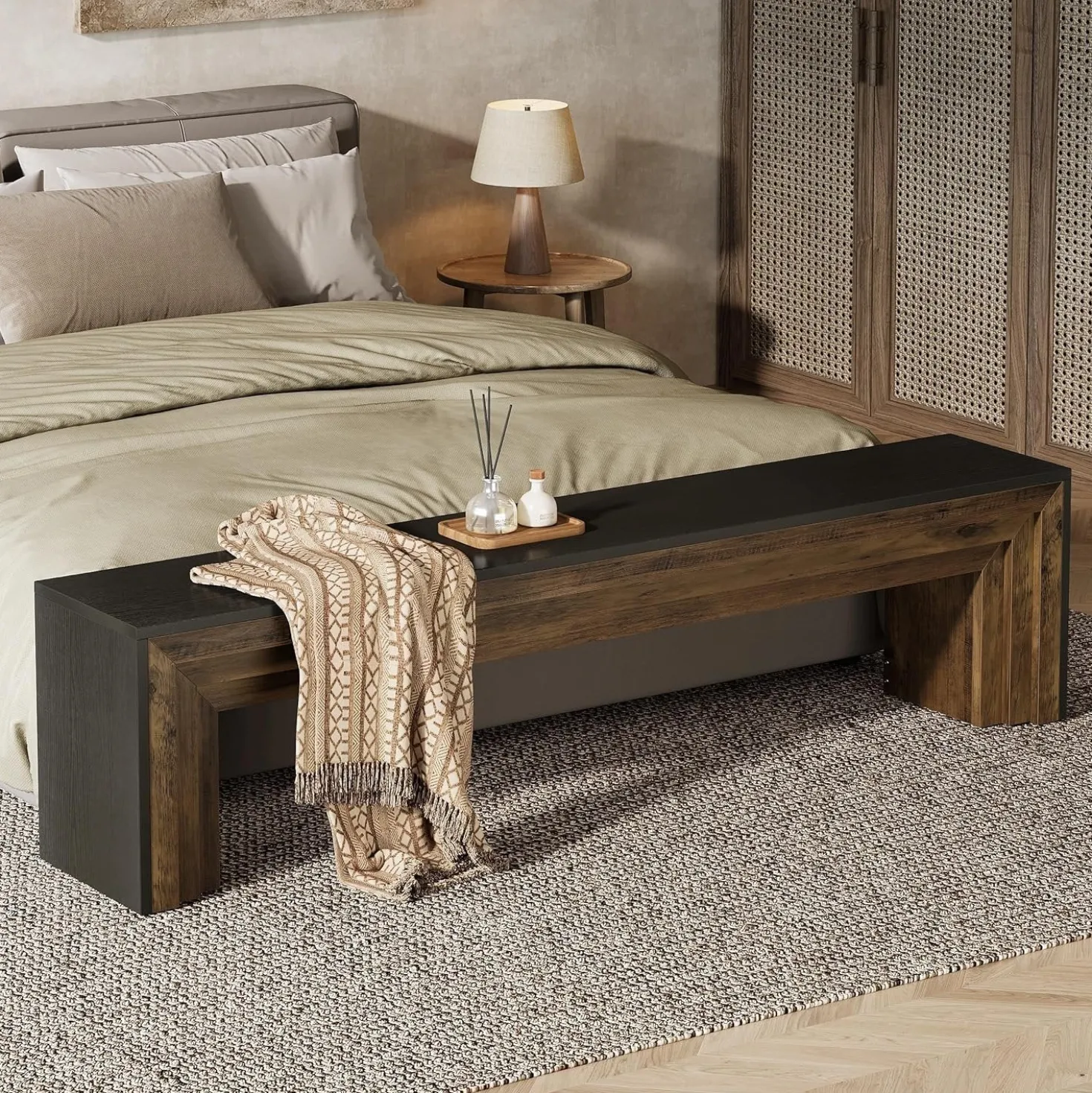 70.9" Entryway Bench, Farmhouse Shoe Bench End of Bed Bench with Layered Design