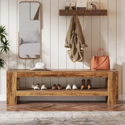 59" Entryway Bench, Farmhouse Indoor Console Shoe Bench End of Bed Table