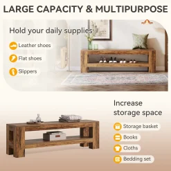 59" Entryway Bench, Farmhouse Indoor Console Shoe Bench End of Bed Table
