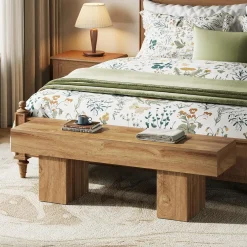 55" Entryway Bench, Farmhouse End of Bed Bench Long Dining Bench