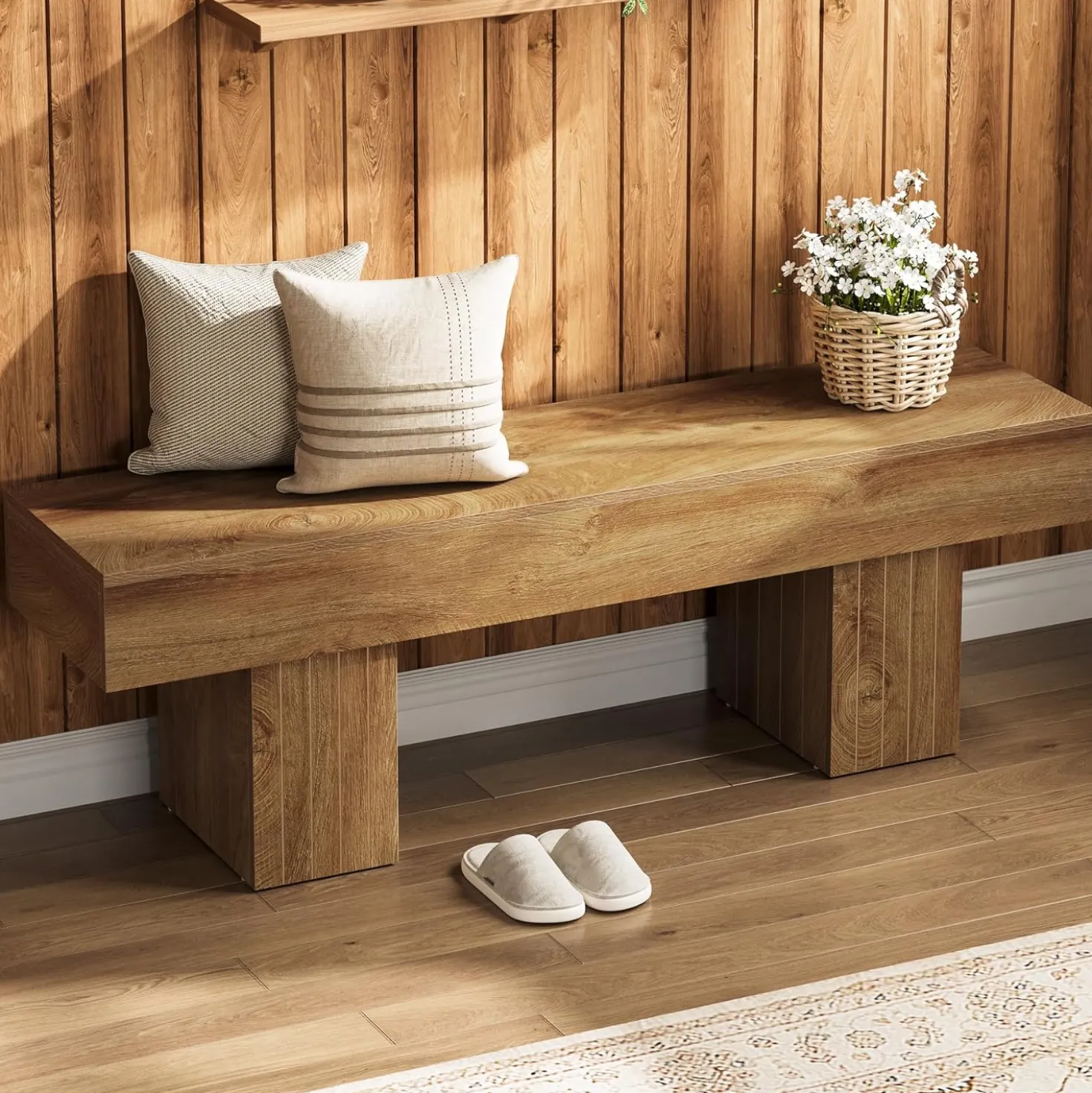 55" Entryway Bench, Farmhouse End of Bed Bench Long Dining Bench