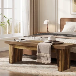55" Entryway Bench, Farmhouse Shoe Bench Indoor End of Bed Stool