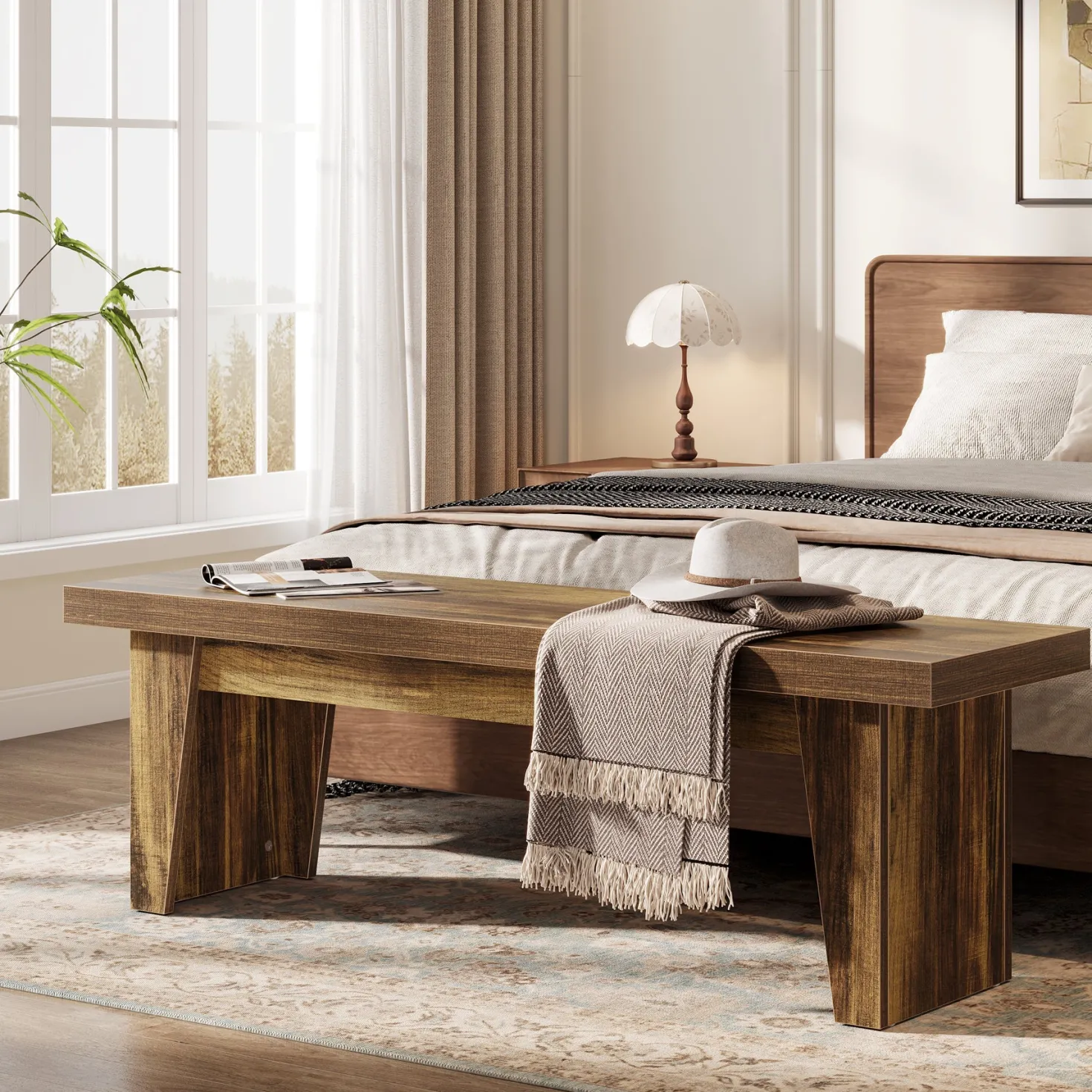 55" Entryway Bench, Farmhouse Shoe Bench Indoor End of Bed Stool