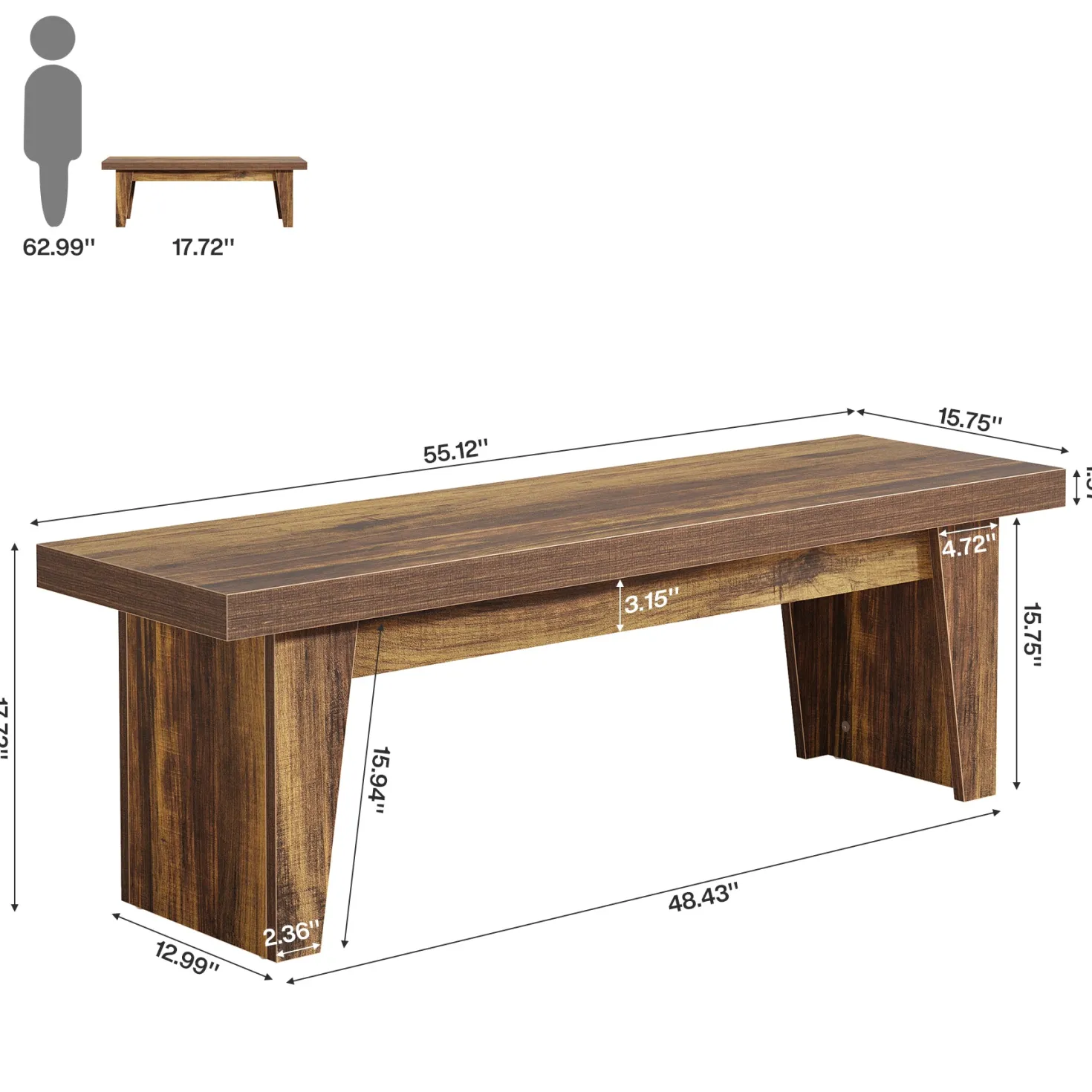 55" Entryway Bench, Farmhouse Shoe Bench Indoor End of Bed Stool