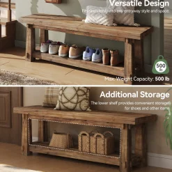 55" Entryway Bench, Foyer Bench with Shoe Storage for Hallway