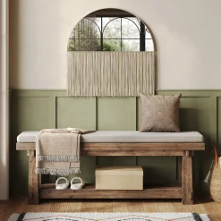 55" Entryway Bench, Foyer Bench with Shoe Storage for Hallway