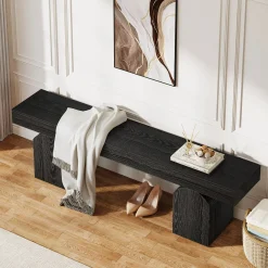 59" Entryway Bench, Long Shoe Bench with Arched Bases