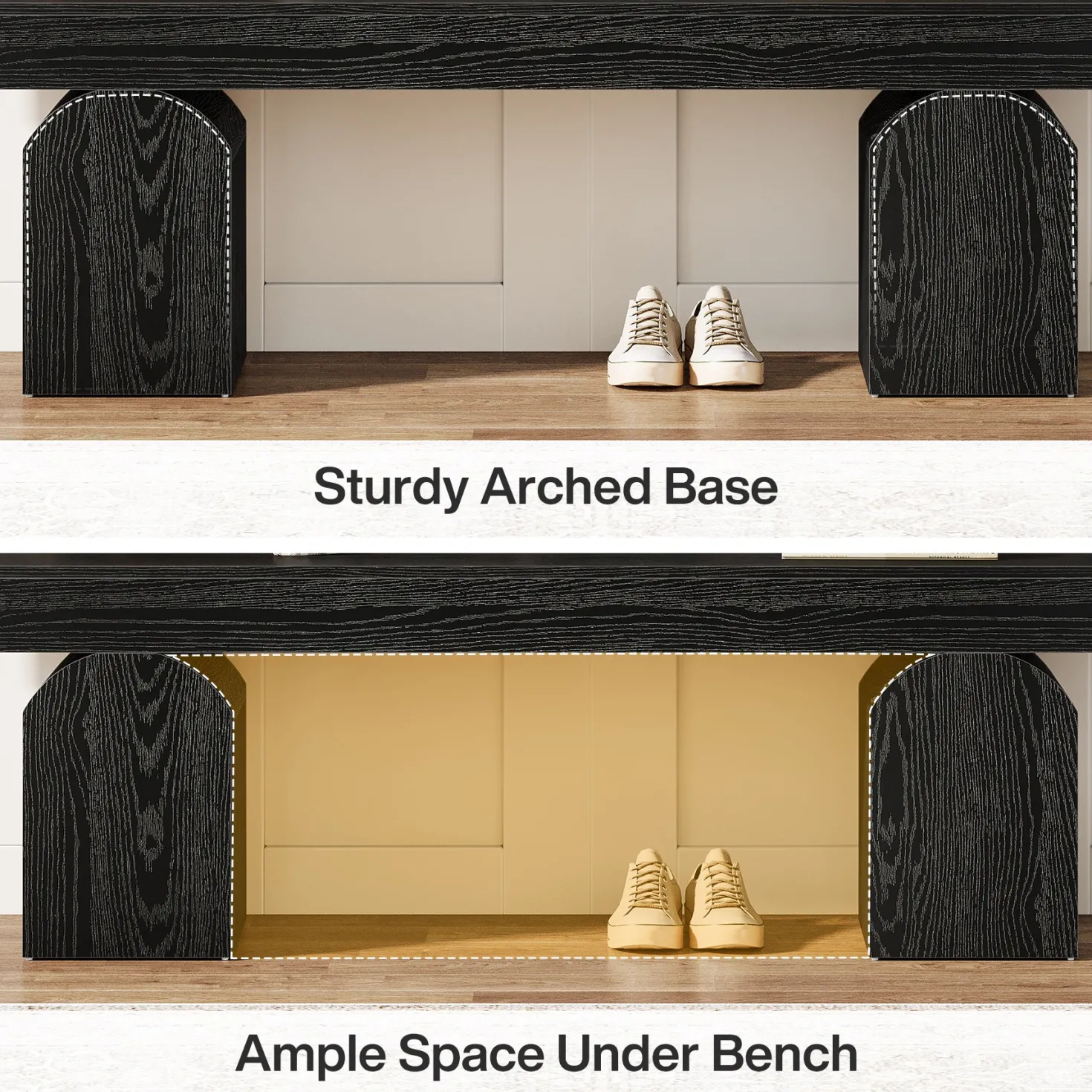 59" Entryway Bench, Long Shoe Bench with Arched Bases