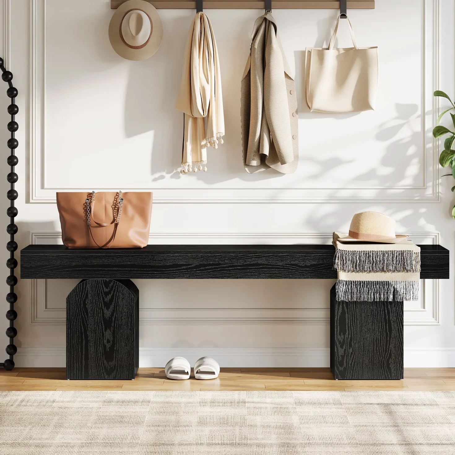 59" Entryway Bench, Long Shoe Bench with Arched Bases
