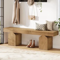 59" Entryway Bench, Long Shoe Bench with Arched Bases for Entry Way