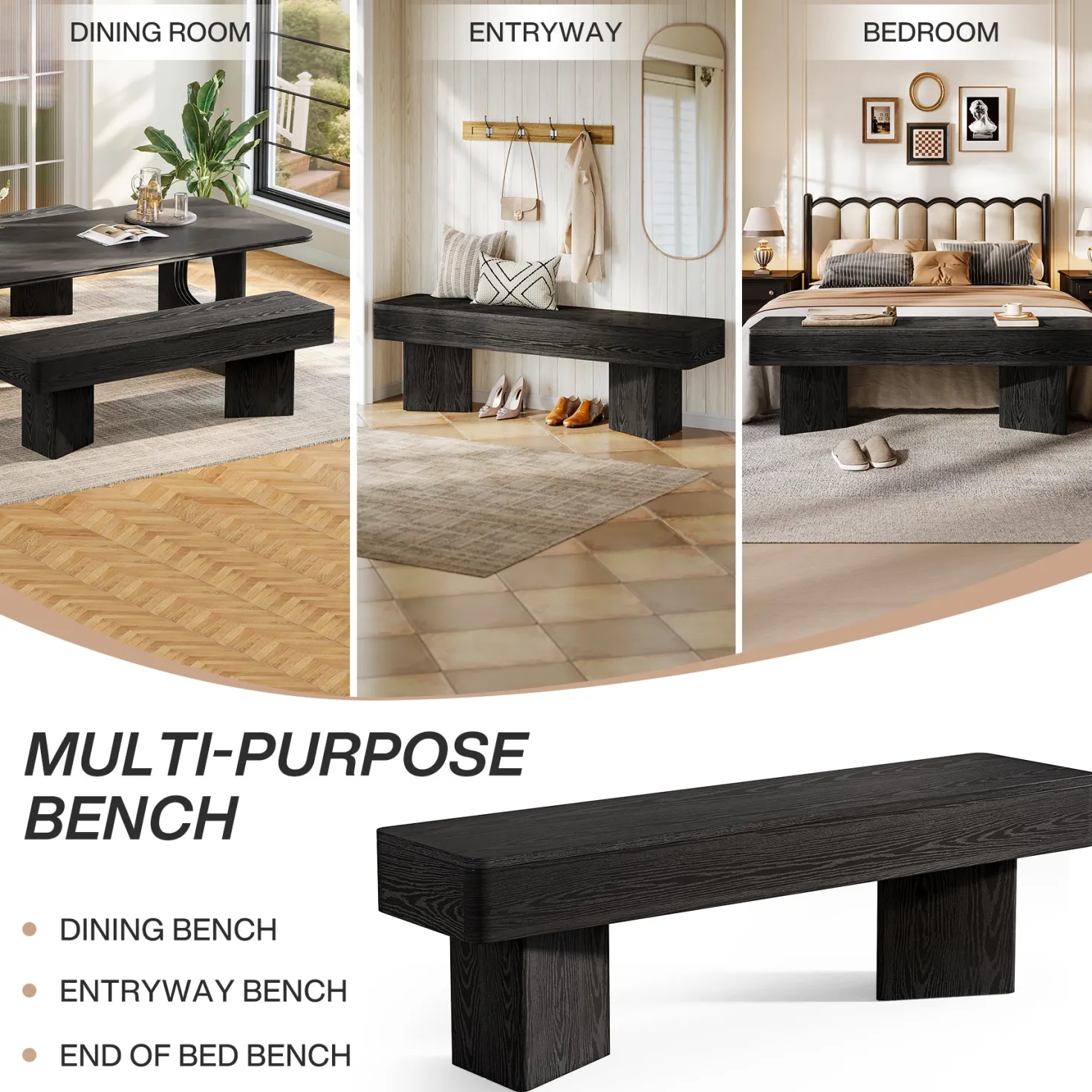 47.24" Entryway Bench, Modern Shoe Bench with Sturdy Bases