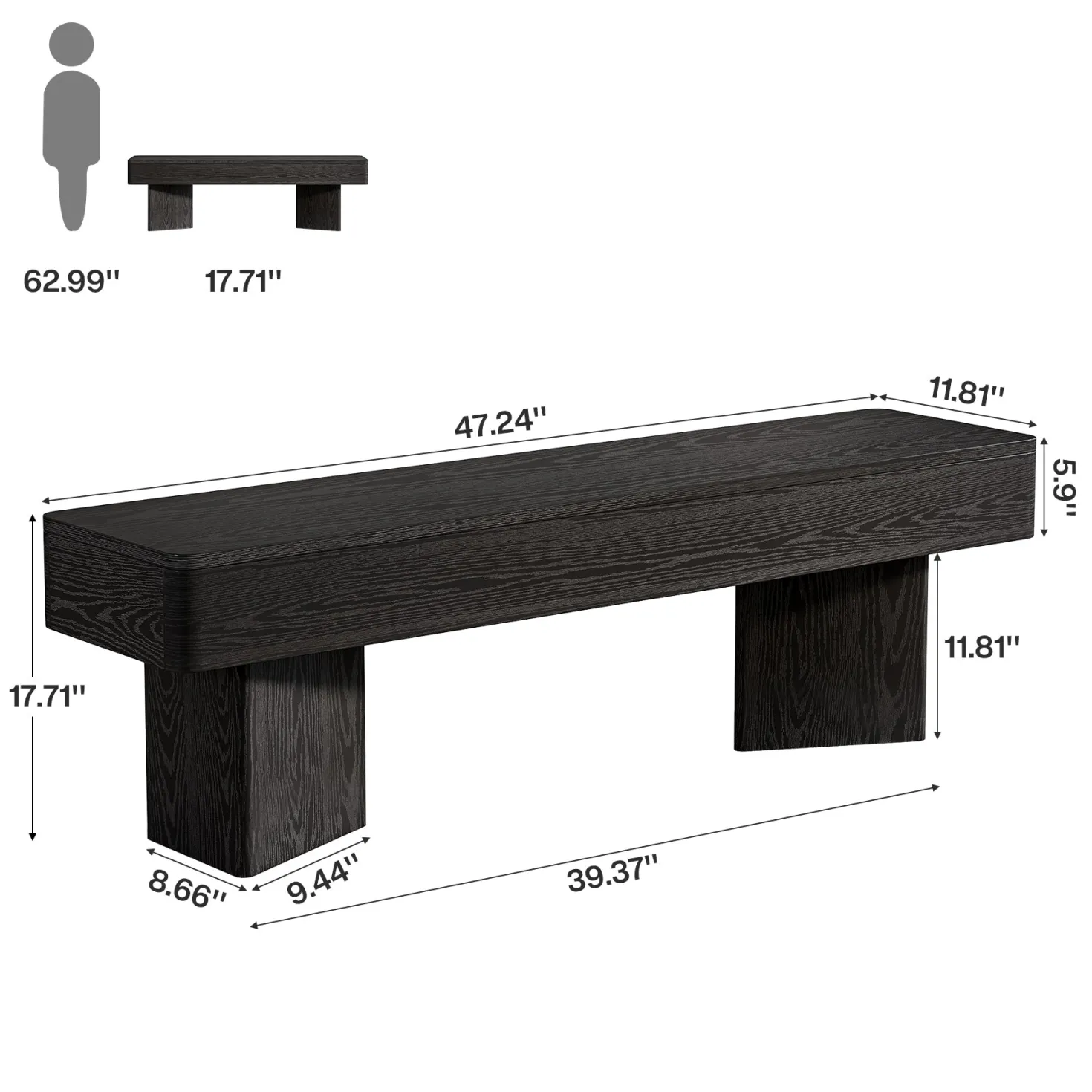 47.24" Entryway Bench, Modern Shoe Bench with Sturdy Bases