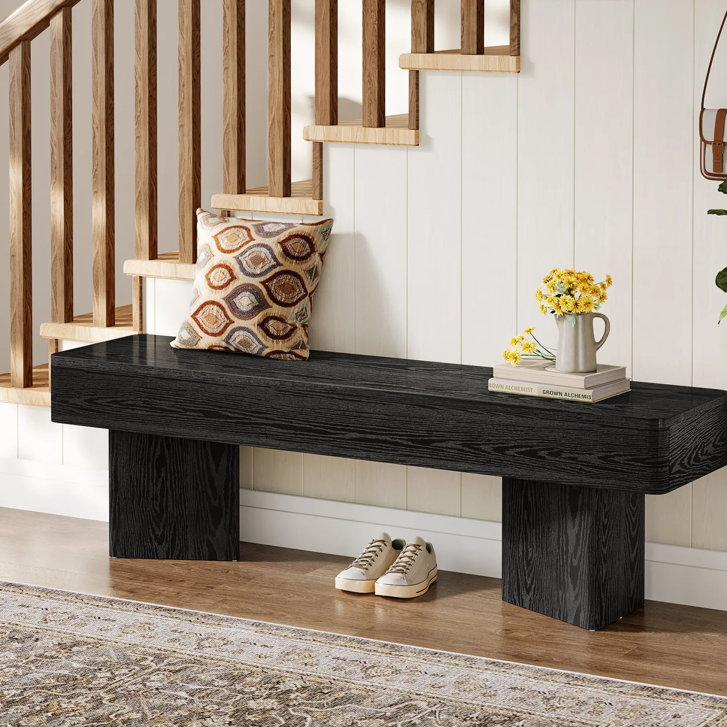 47.24" Entryway Bench, Modern Shoe Bench with Sturdy Bases