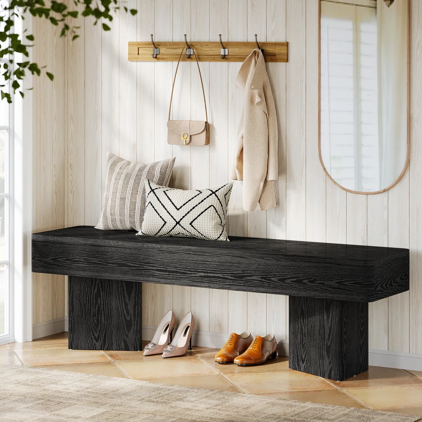 47.24" Entryway Bench, Modern Shoe Bench with Sturdy Bases