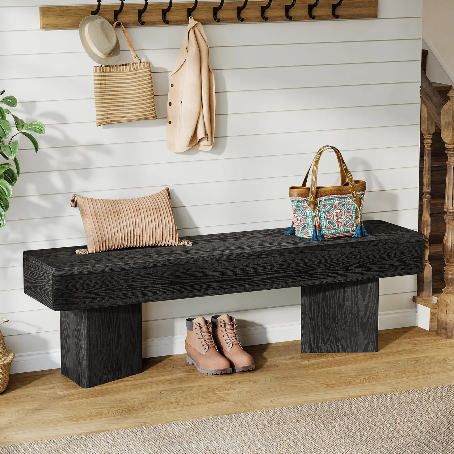 47.24" Entryway Bench, Modern Shoe Bench with Sturdy Bases