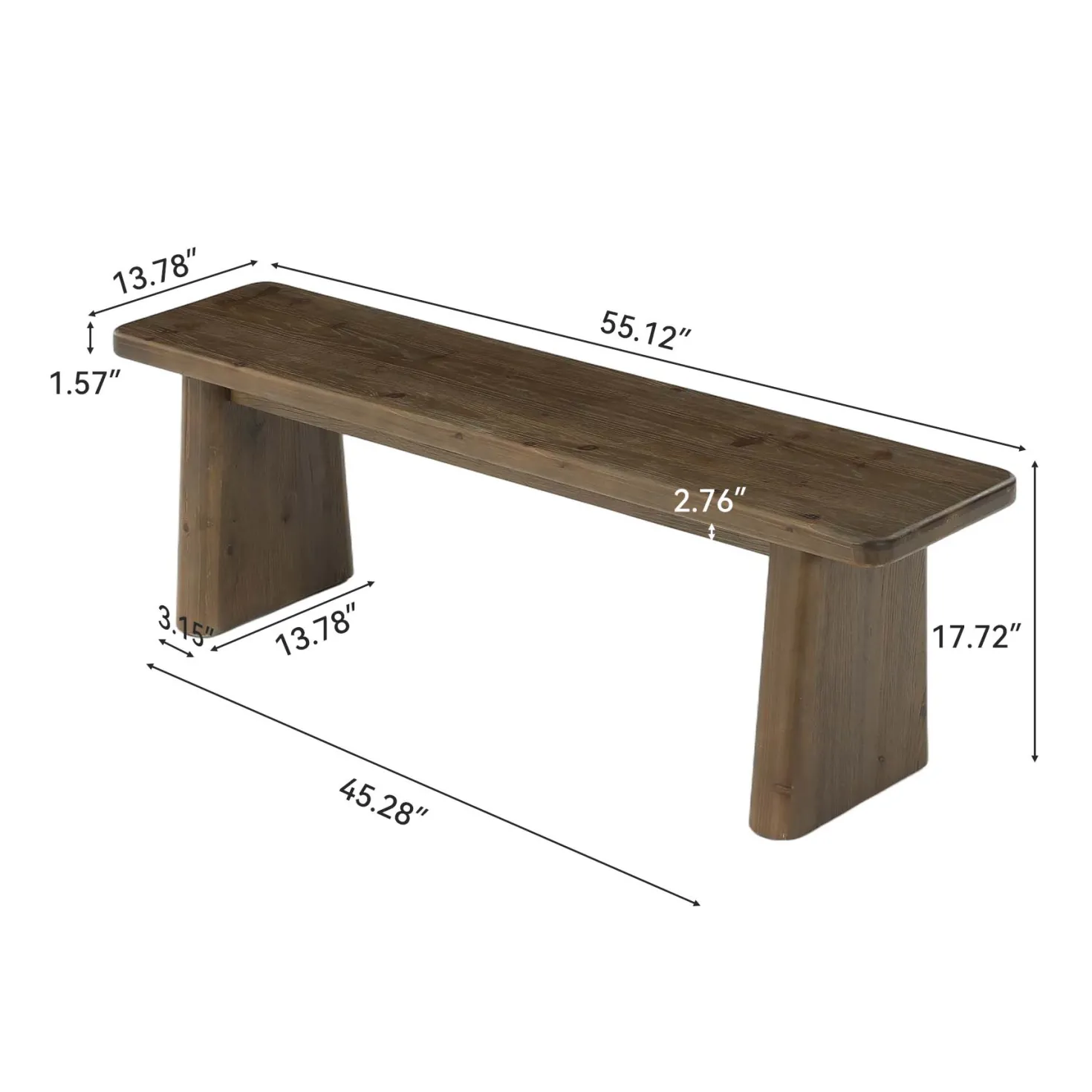 55" Entryway Bench, Solid Wood End of Bed Bench Dining Bench