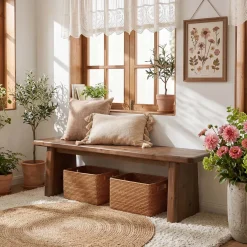 55" Entryway Bench, Solid Wood End of Bed Bench Dining Bench
