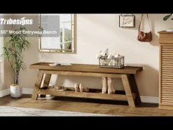 55" Entryway Bench, 2-Tier Foyer Seating Bench with Shoe Storage