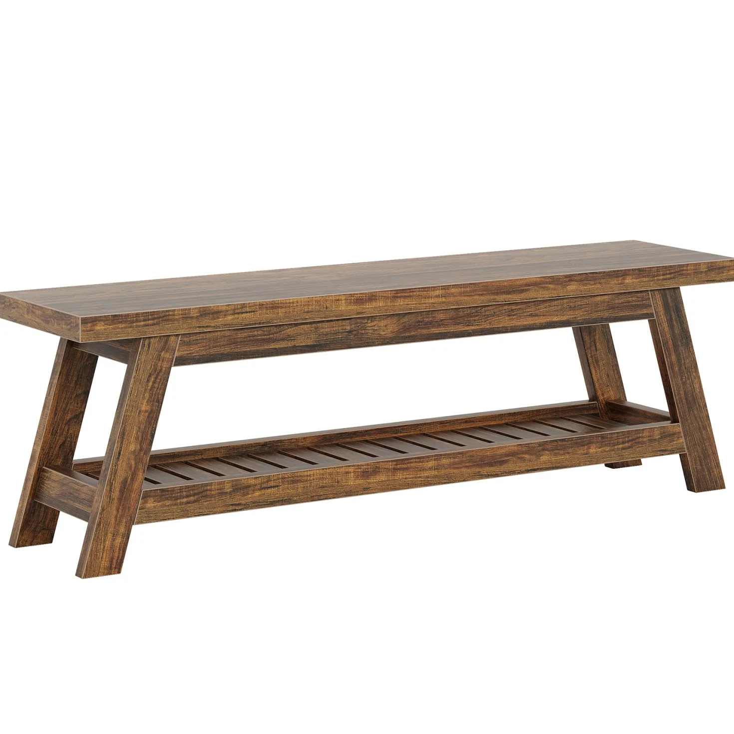 55" Entryway Bench, 2-Tier Foyer Seating Bench with Shoe Storage