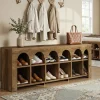 63" Entryway Bench, 2-Tier Narrow Shoe Storage Bench with Arched Cubbies