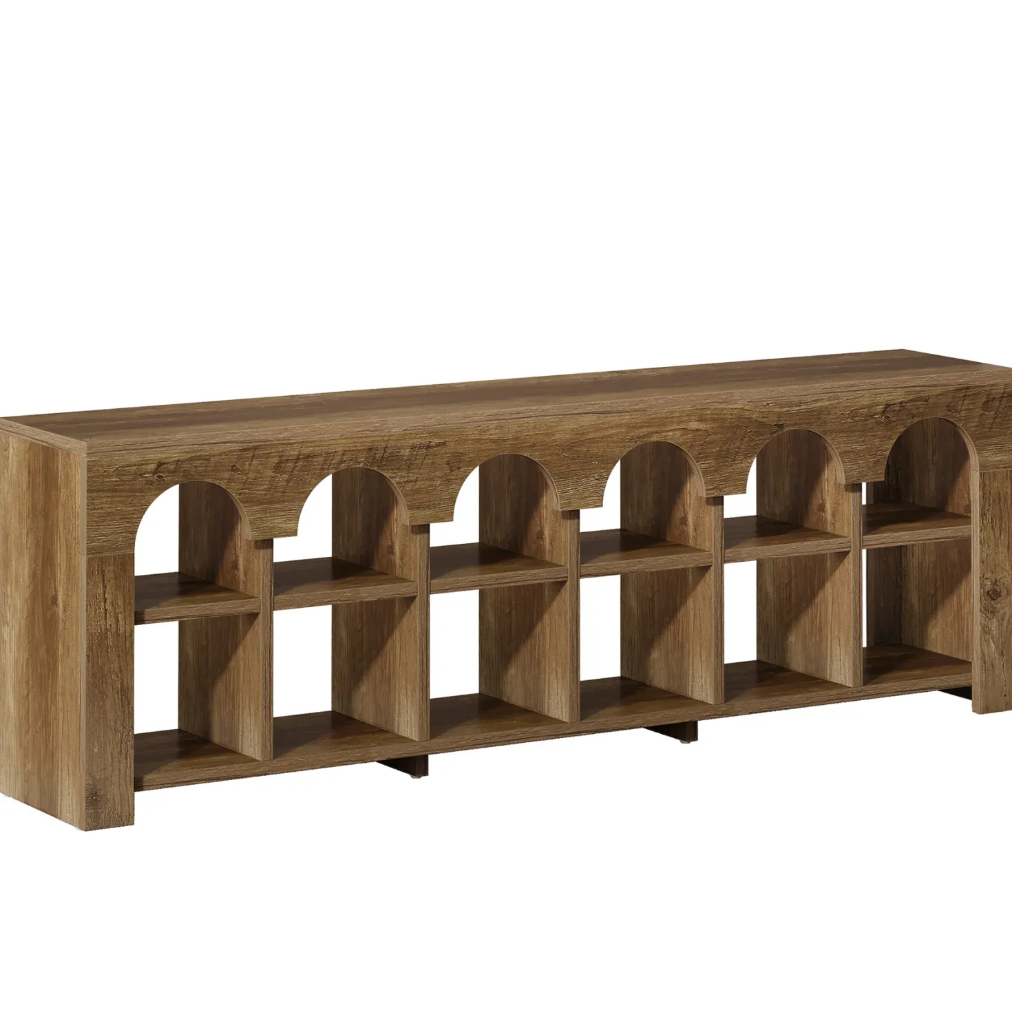 63" Entryway Bench, 2-Tier Narrow Shoe Storage Bench with Arched Cubbies