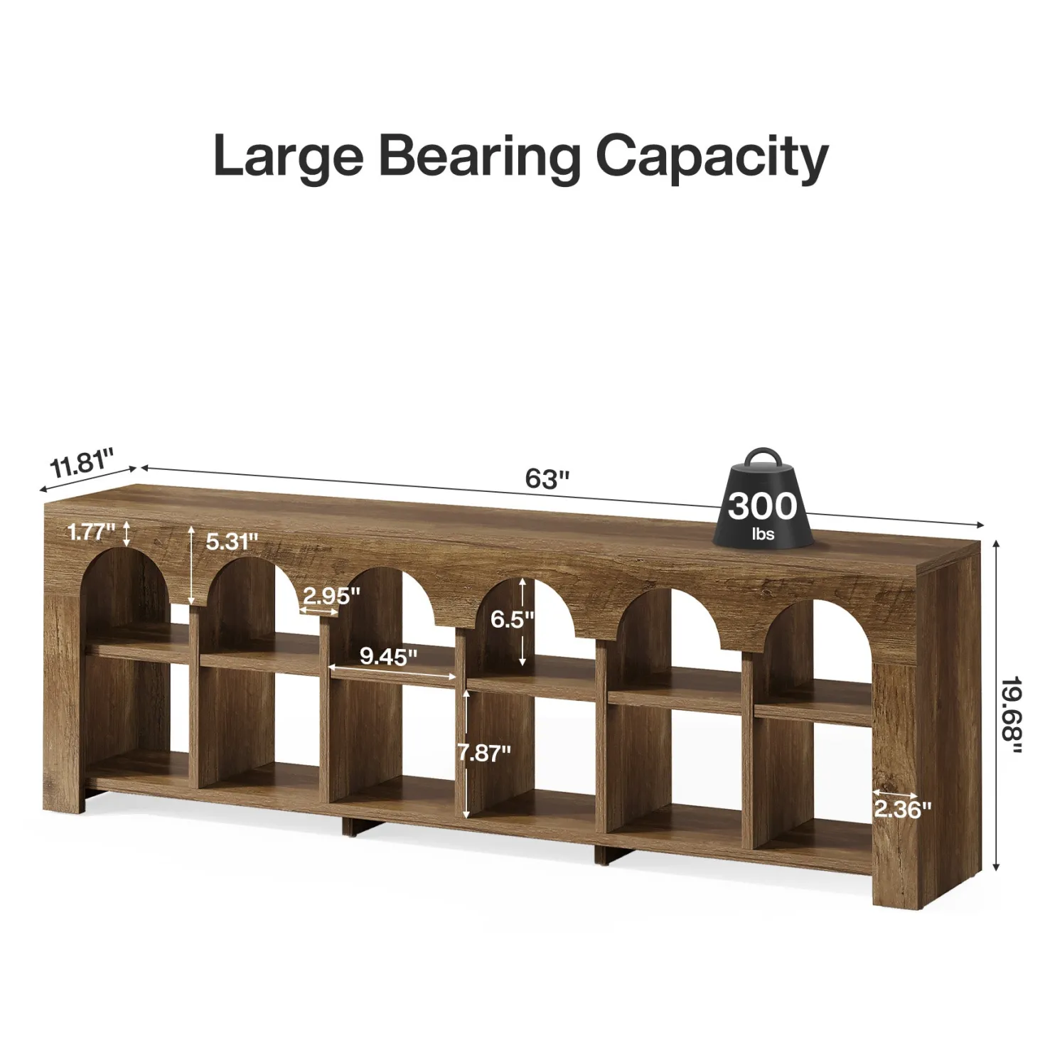63" Entryway Bench, 2-Tier Narrow Shoe Storage Bench with Arched Cubbies