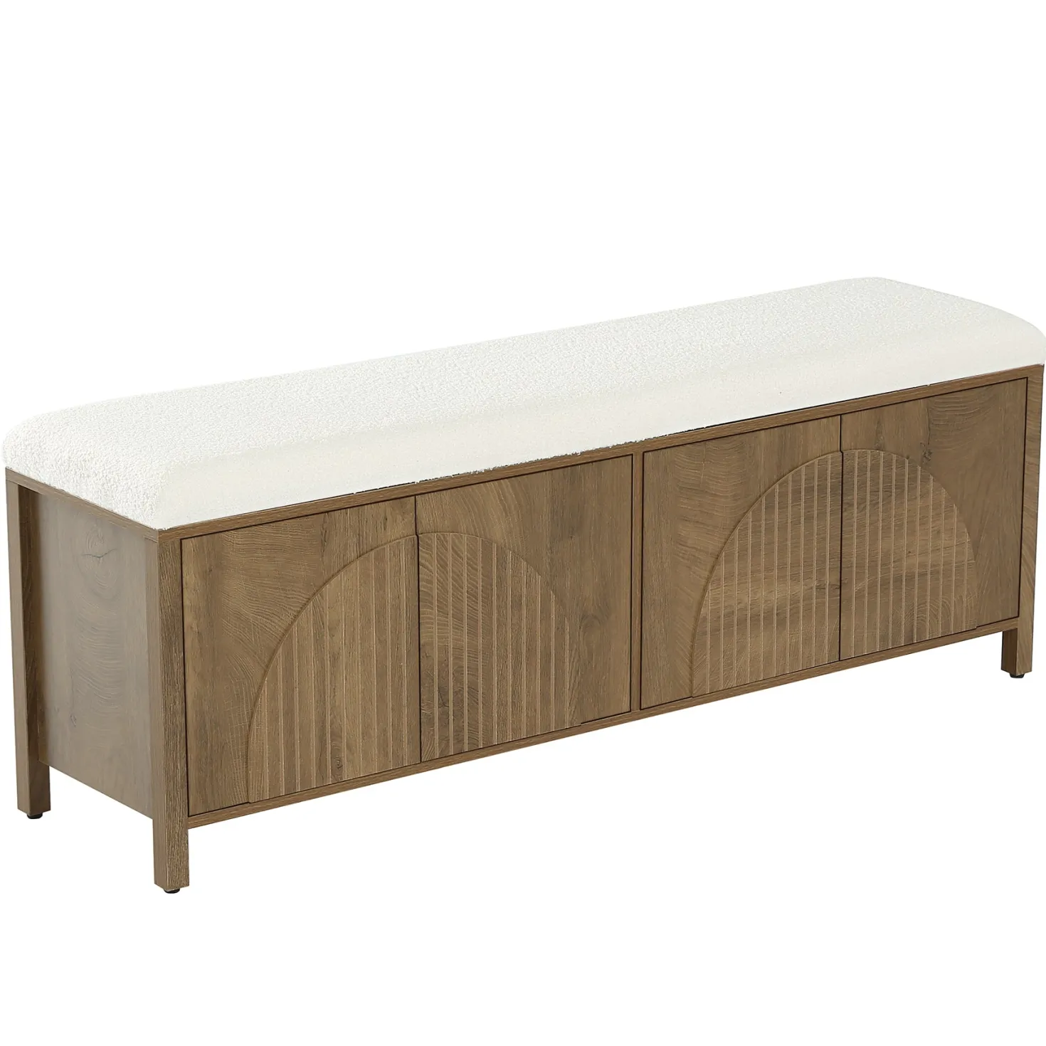 55" Entryway Bench, 2-Tier Shoe Storage Bench with Thickened Padded Seat Cushion