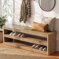55" Entryway Bench, 3-Tier Shoe Bench End of Bed Seat for Hallway, Bedroom