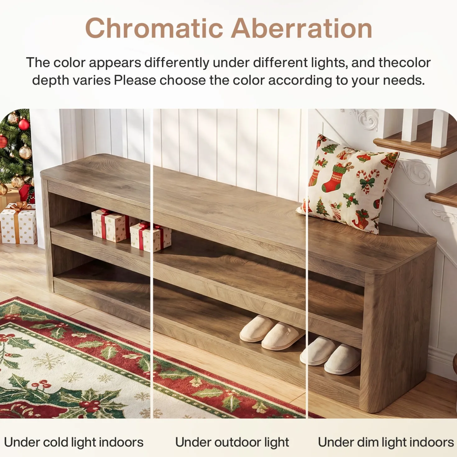 55" Entryway Bench, 3-Tier Shoe Bench End of Bed Seat for Hallway, Bedroom