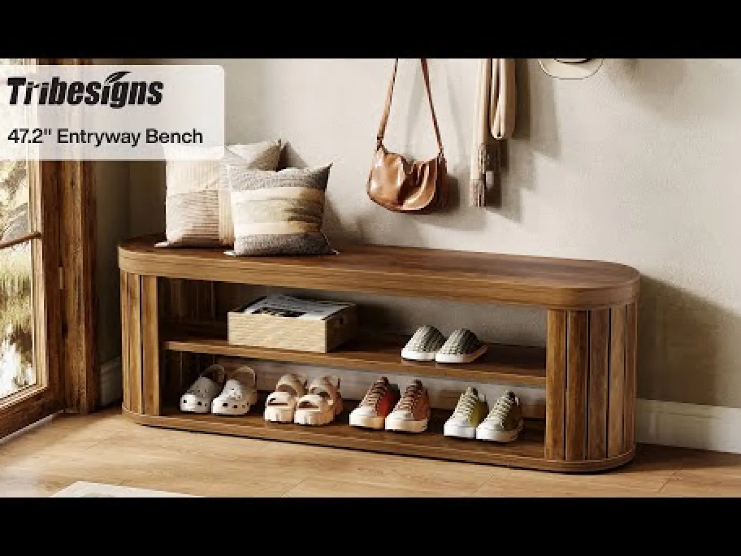 47.2" Entryway Bench, 2-Tier Shoe Bench End of Bed Stool with Storage