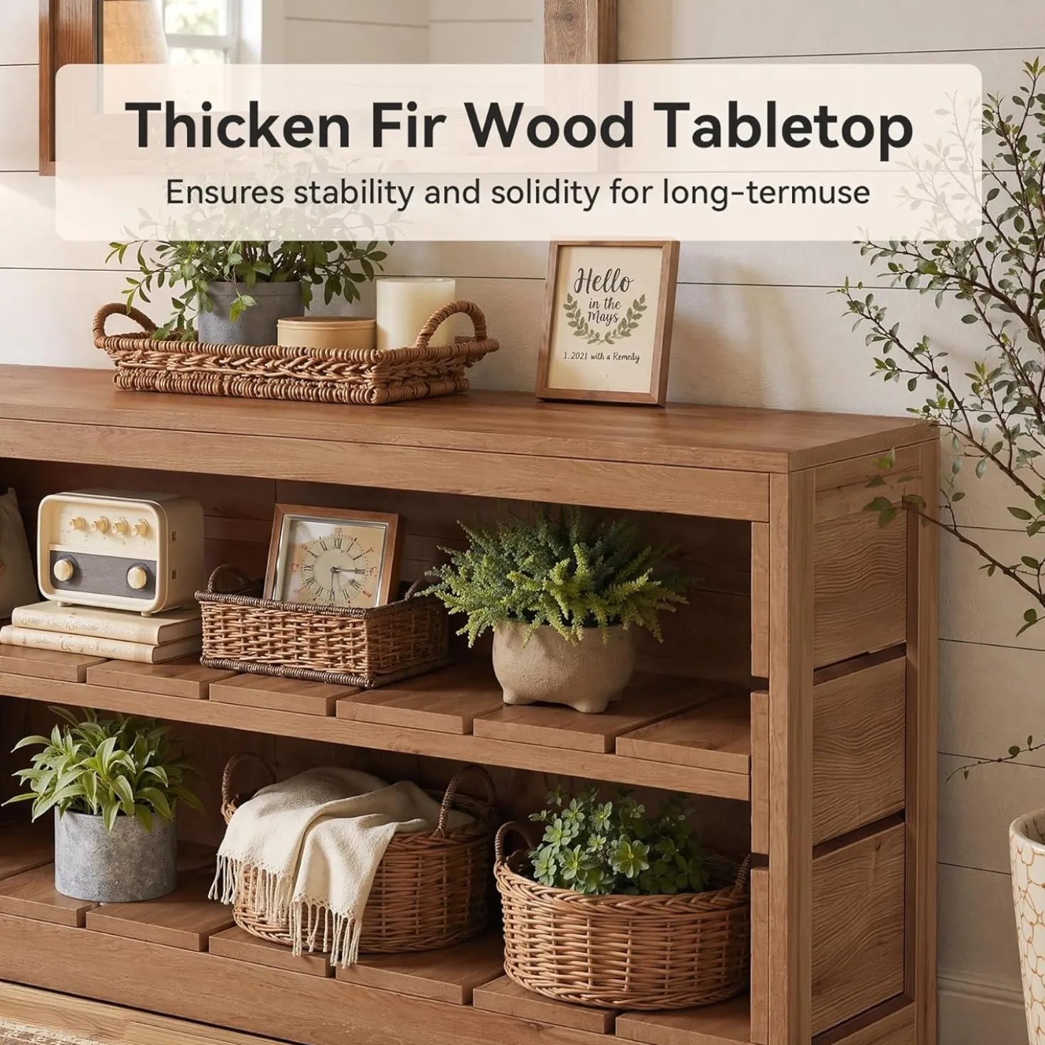 63“ Entryway Bench, 3-Tier Solid Wood Shoe Bench with Open Storage for Living Room