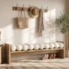 59'' Entryway Bench with Boucle Cushion, Upholstered Fabric End of Bed Bench for Hallway
