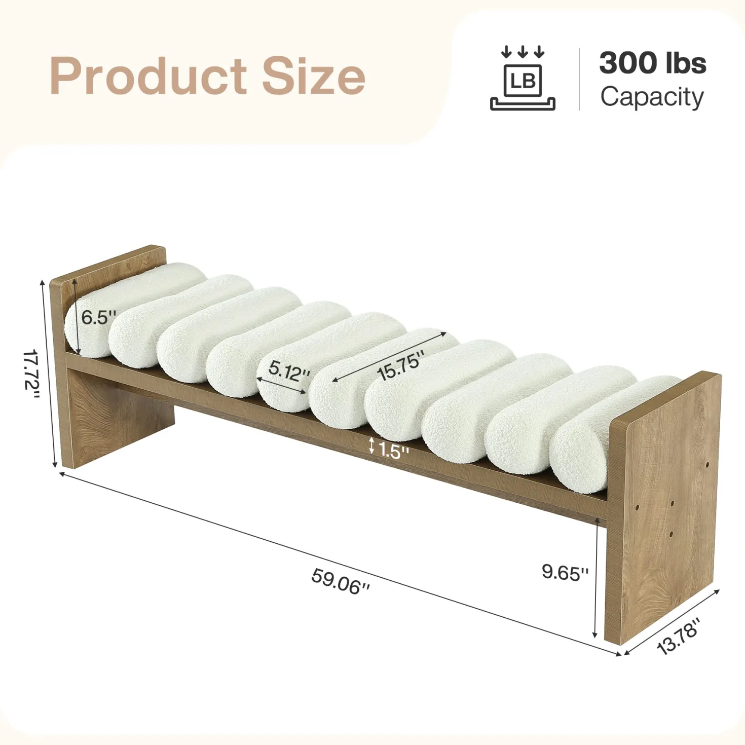 59'' Entryway Bench with Boucle Cushion, Upholstered Fabric End of Bed Bench for Hallway