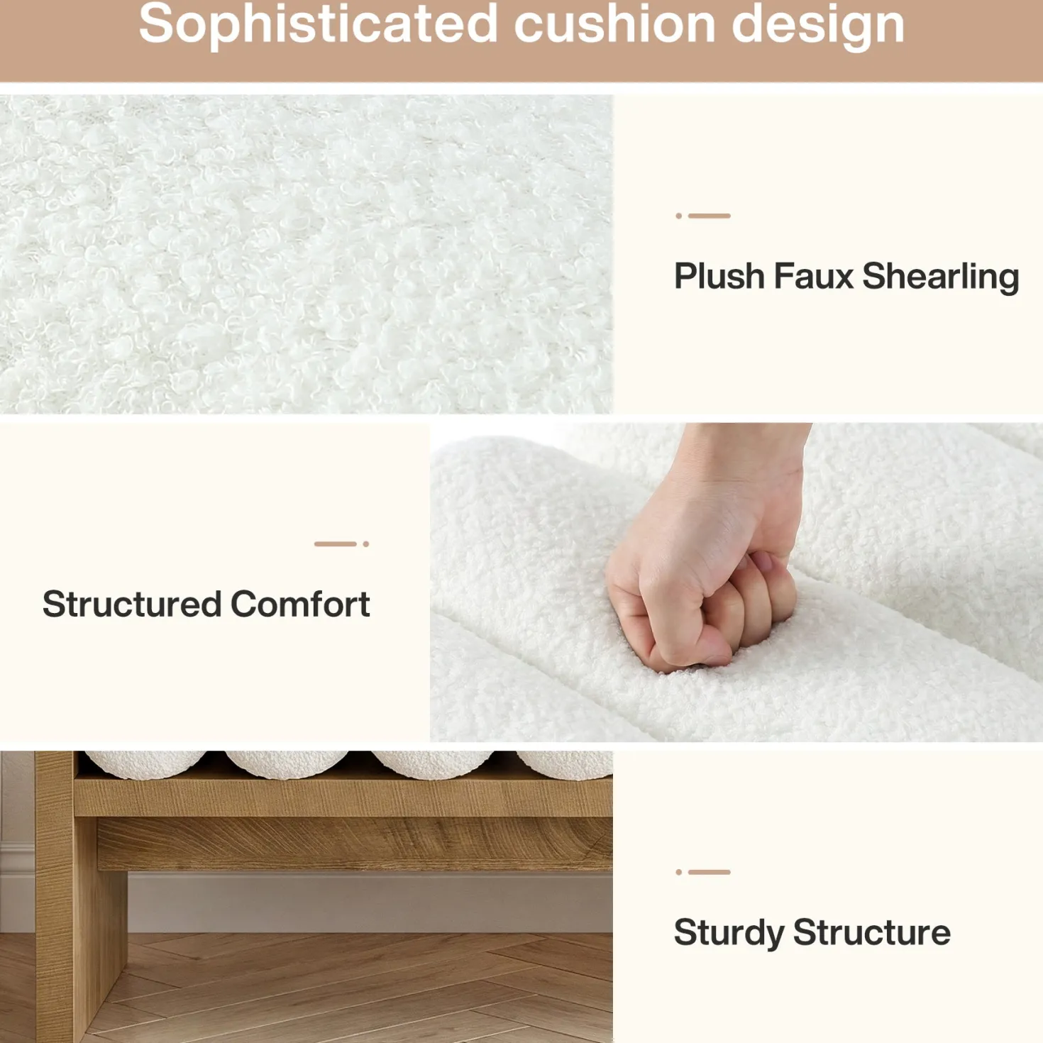 59'' Entryway Bench with Boucle Cushion, Upholstered Fabric End of Bed Bench for Hallway